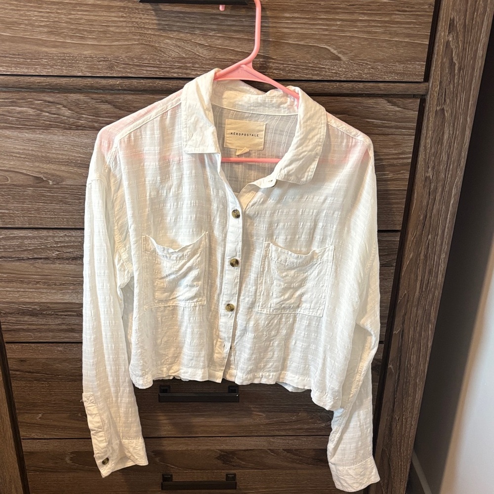White Button-Up Cropped Shirt